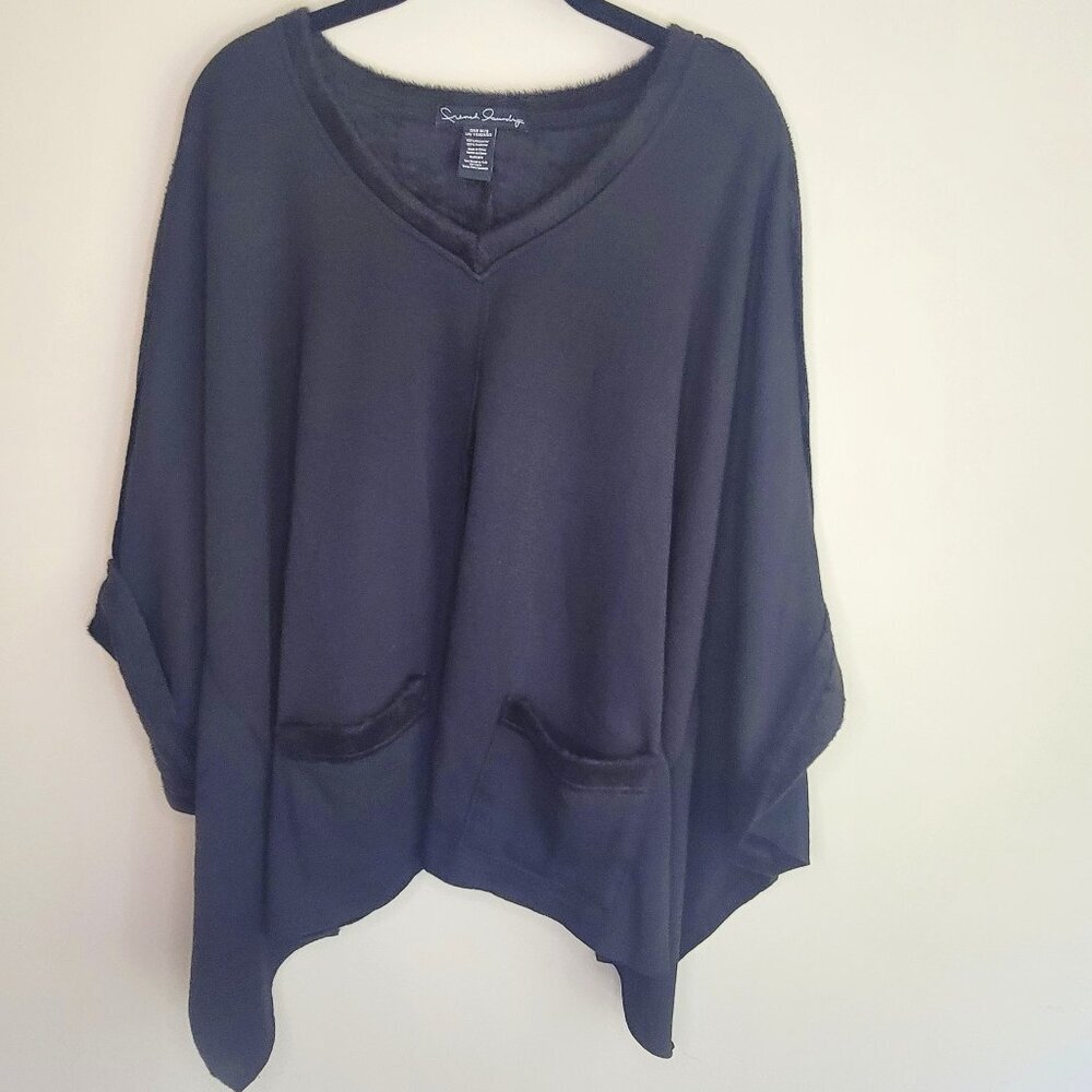 French Laundry Black Sweater Poncho – Fleece Lining - One Size - Large pockets